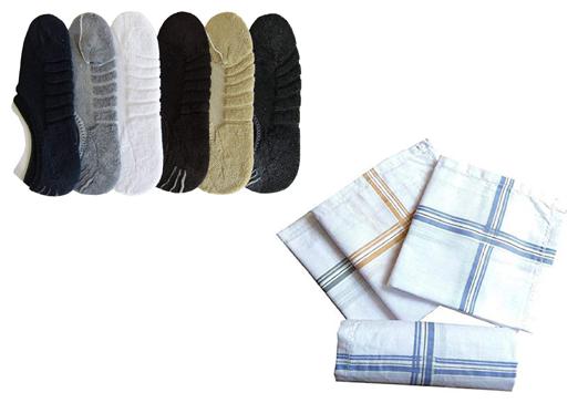 

Air Sports Combo of 6 Towel Loafer Socks and 4 White Handkerchiefs