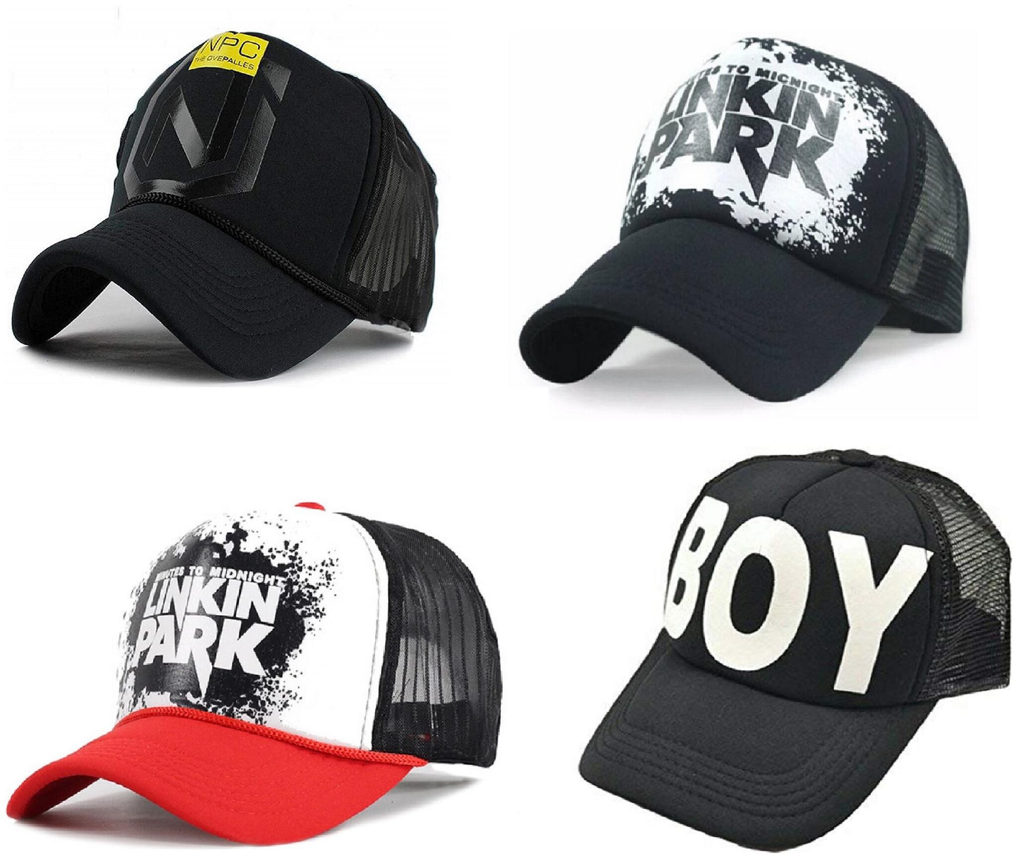 

Alcove Men s Linkin Park NPC Printed Halfnet Caps(Pack Of 4 Caps)