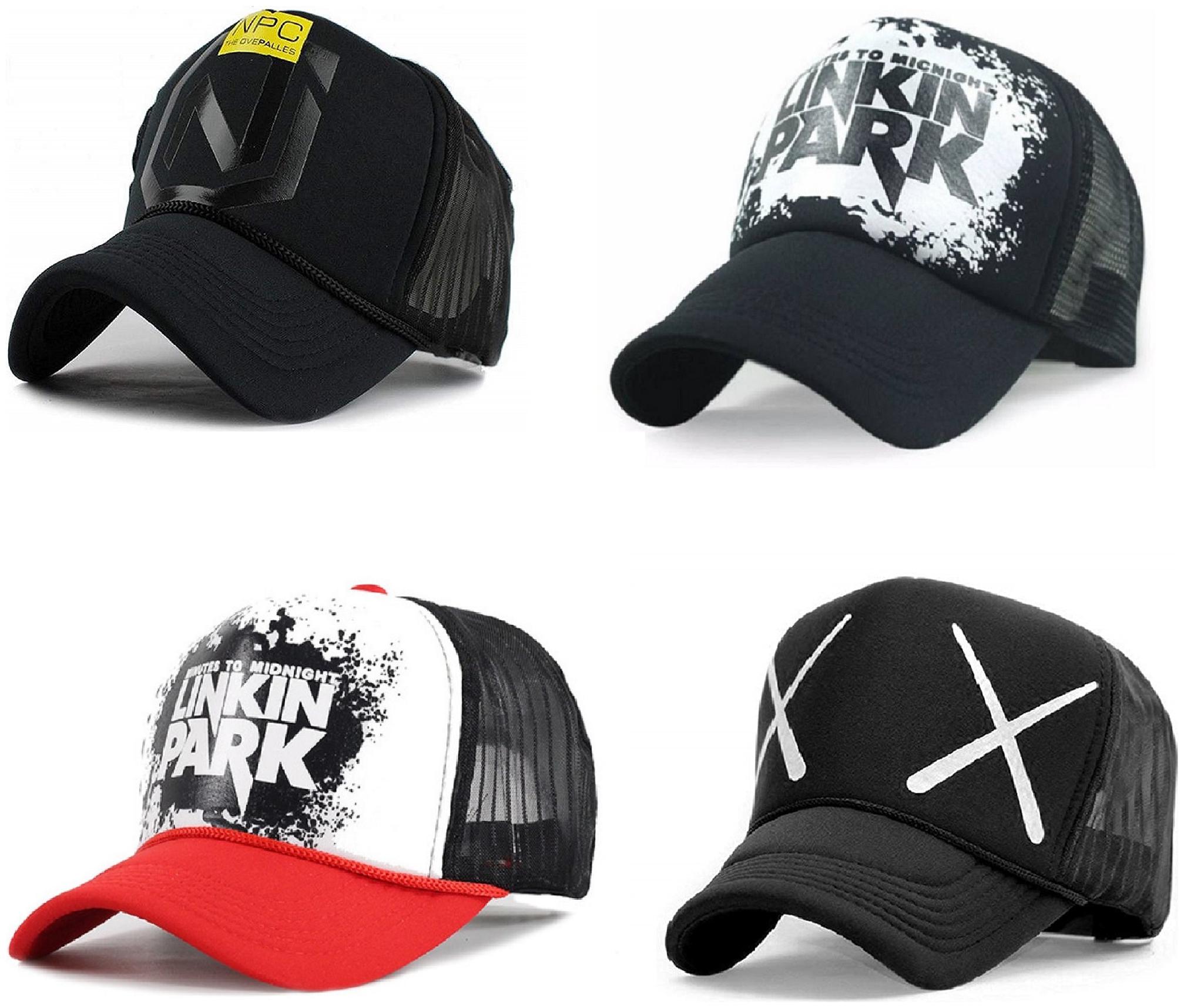 

Alcove Men s Linkin Park NPC Printed Halfnet Caps(Pack Of 4 Caps)