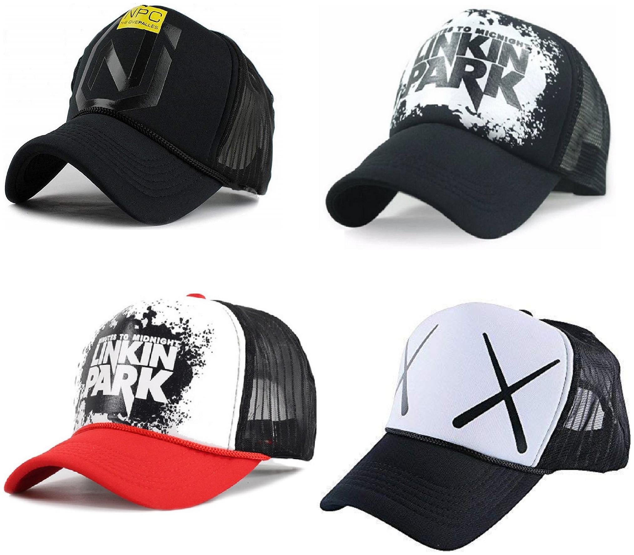 

Alcove Men s Linkin Park NPC Printed Halfnet Caps(Pack Of 4 Caps)