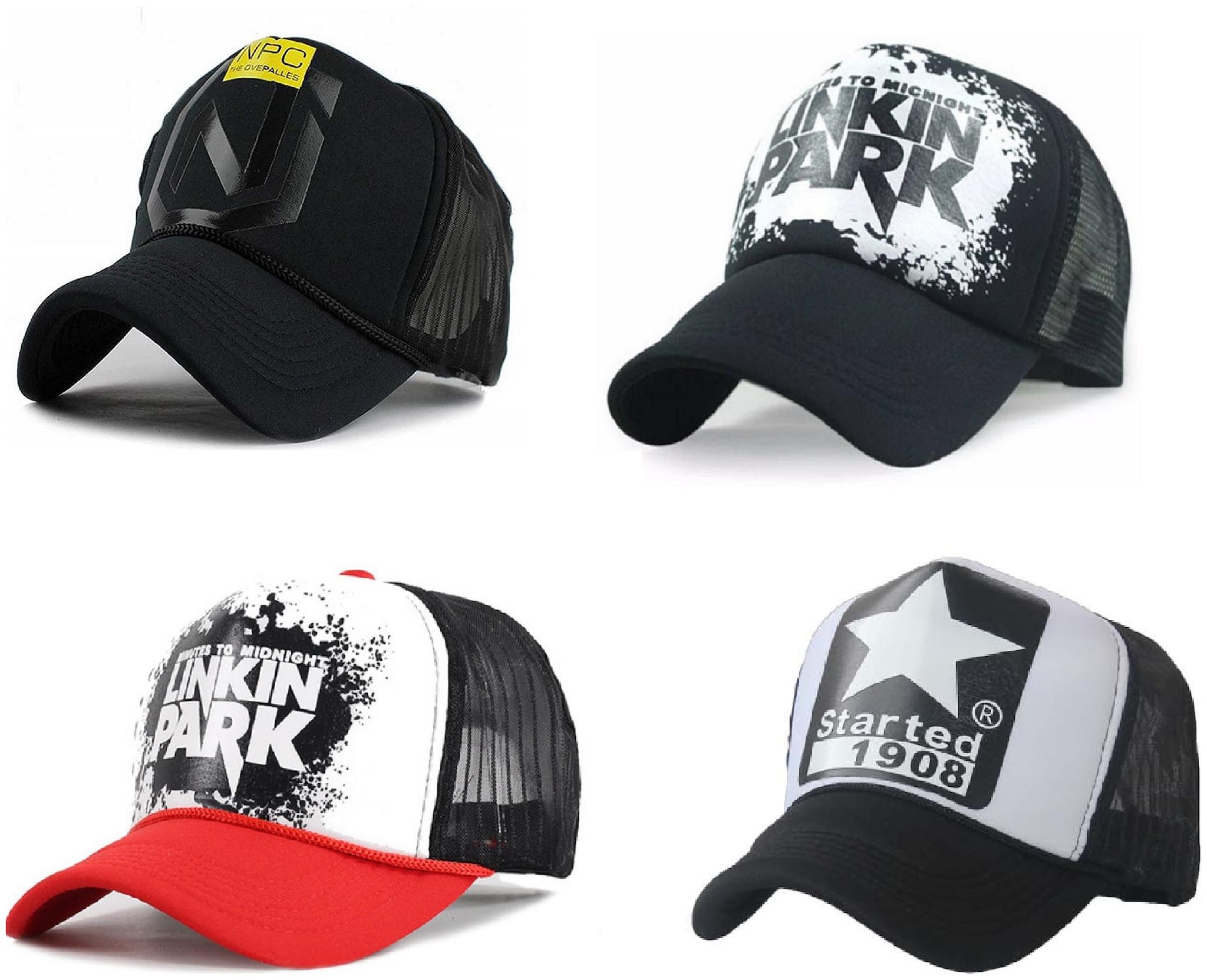 

Alcove Men s Linkin Park NPC Printed Halfnet Caps(Pack Of 4 Caps)