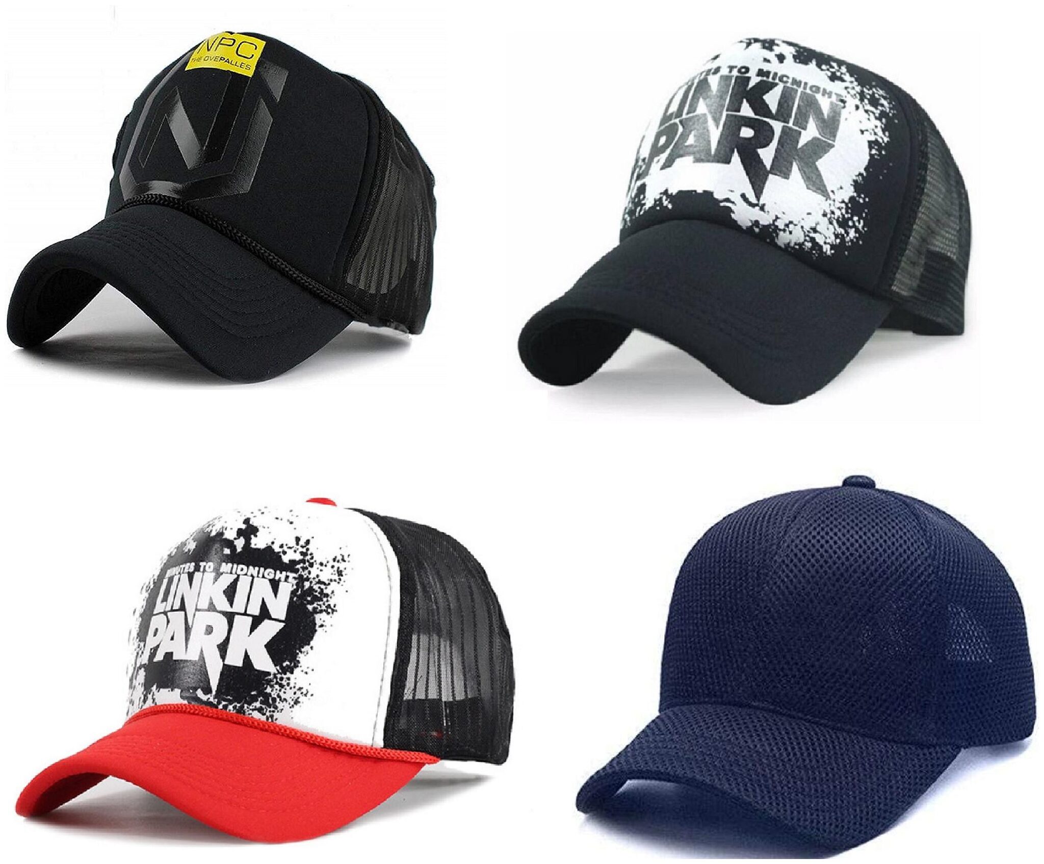 

Alcove Men s Linkin Park NPC Printed Halfnet Caps(Pack Of 4 Caps)