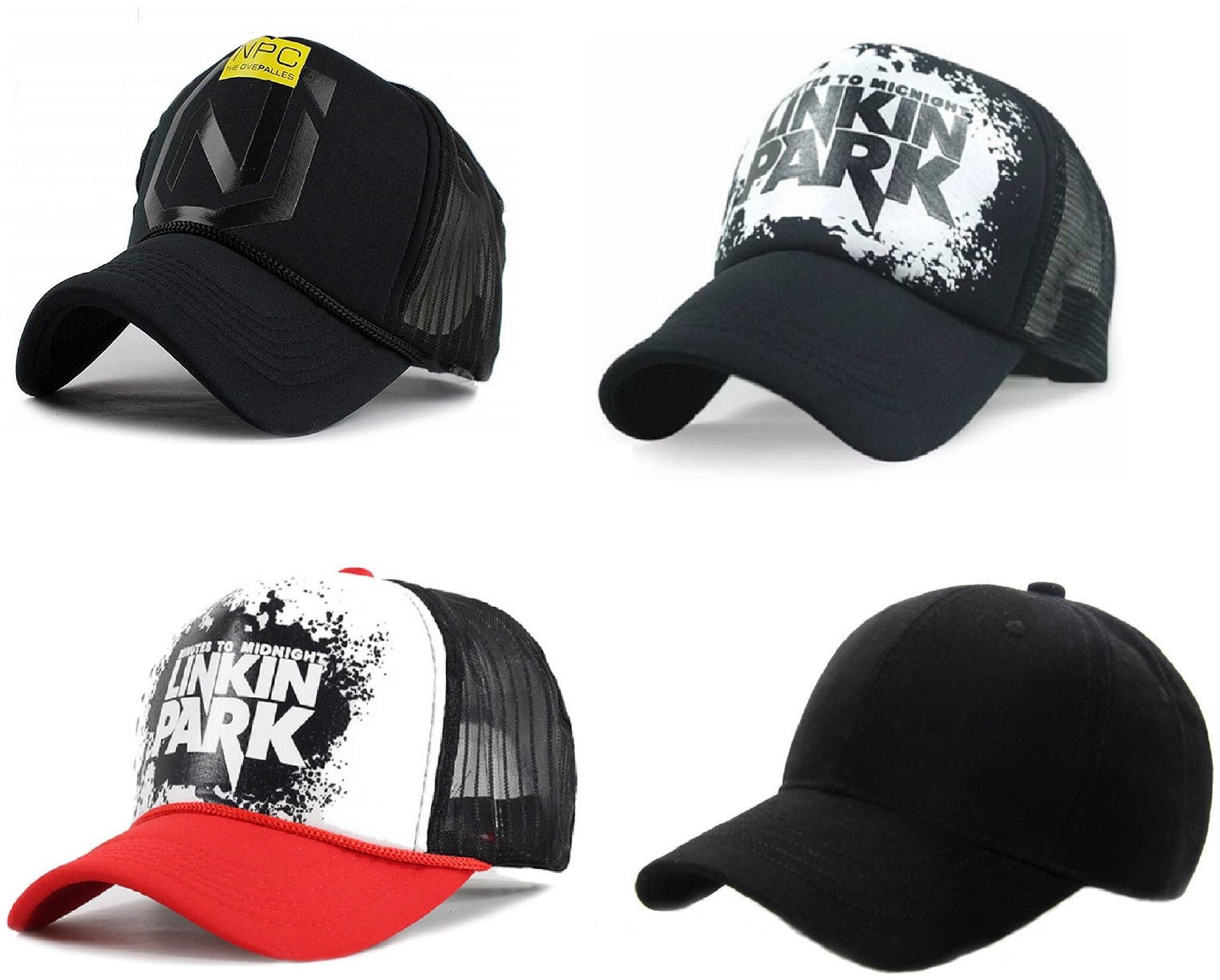 

Alcove Men s Linkin Park NPC Printed Halfnet Caps(Pack Of 4 Caps)