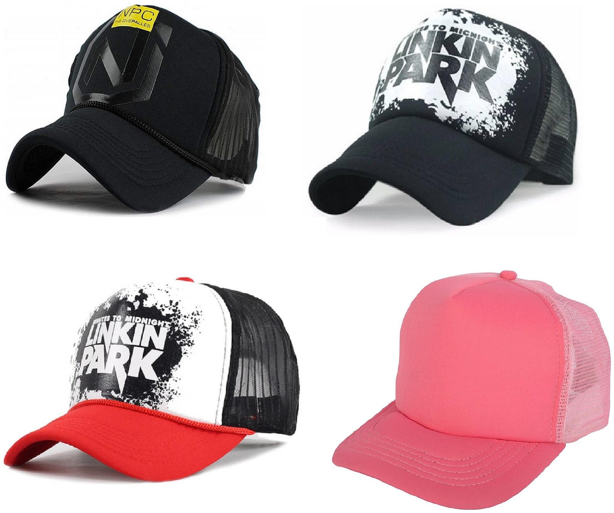 

Alcove Men s Linkin Park NPC Printed Halfnet Caps(Pack Of 4 Caps)