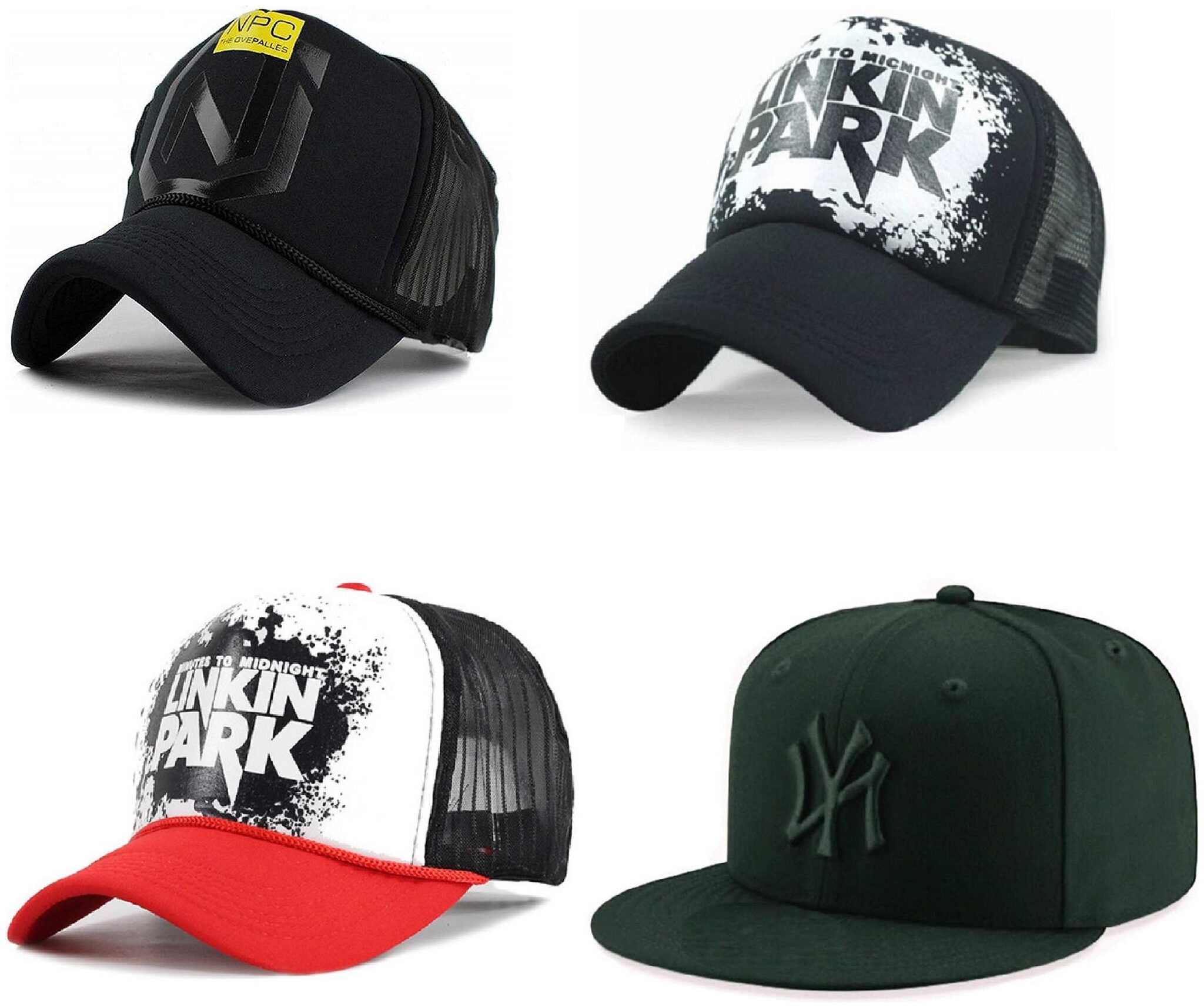 

Alcove Men s Linkin Park NPC Printed Halfnet Caps(Pack Of 4 Caps)