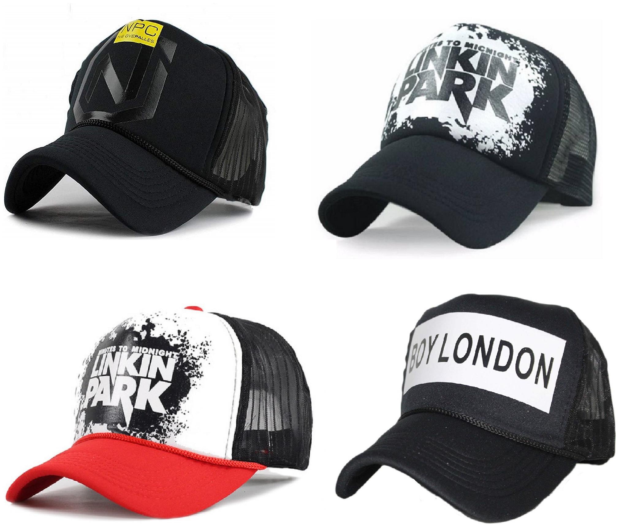 

Alcove Men s Linkin Park NPC Printed Halfnet Caps(Pack Of 4 Caps)
