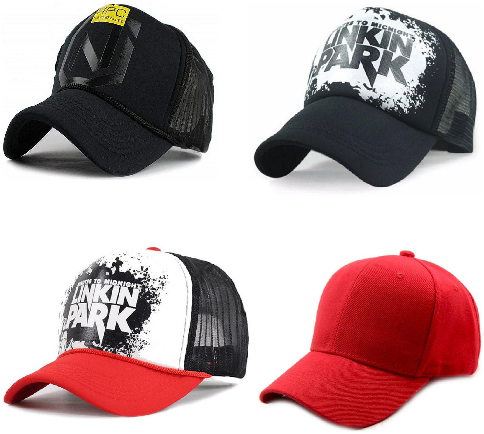 

Alcove Men s Linkin Park NPC Printed Halfnet Caps(Pack Of 4 Caps)