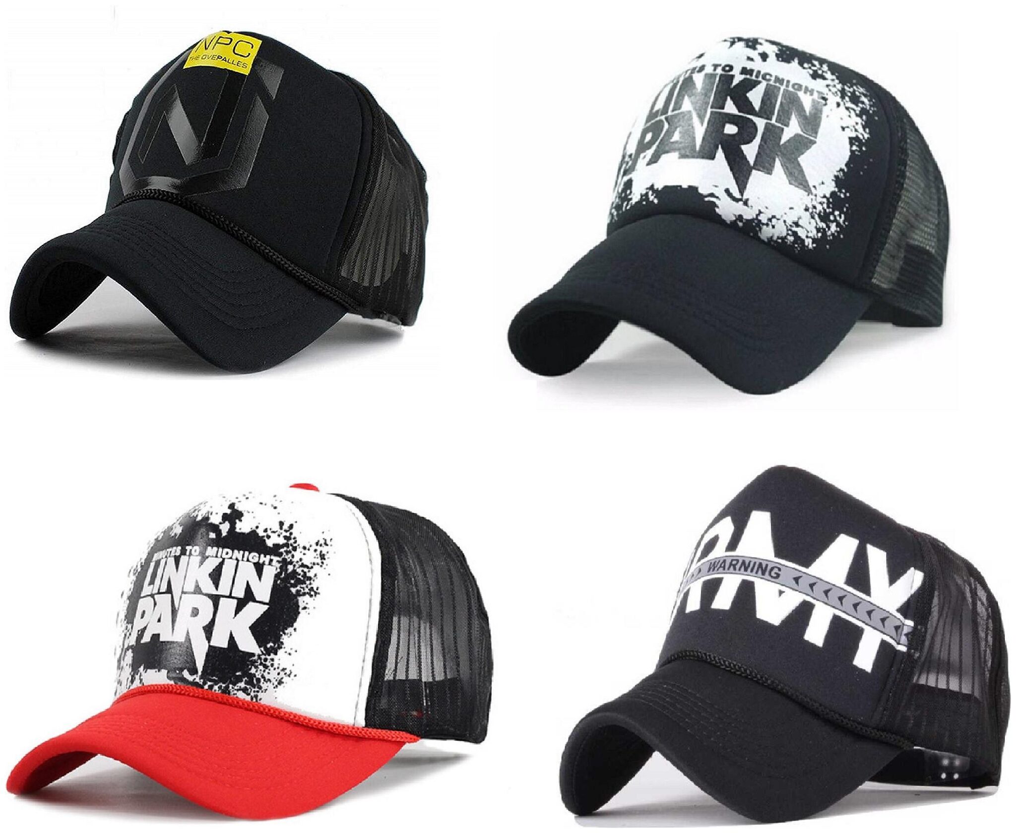 

Alcove Men s Linkin Park NPC Printed Halfnet Caps(Pack Of 4 Caps)