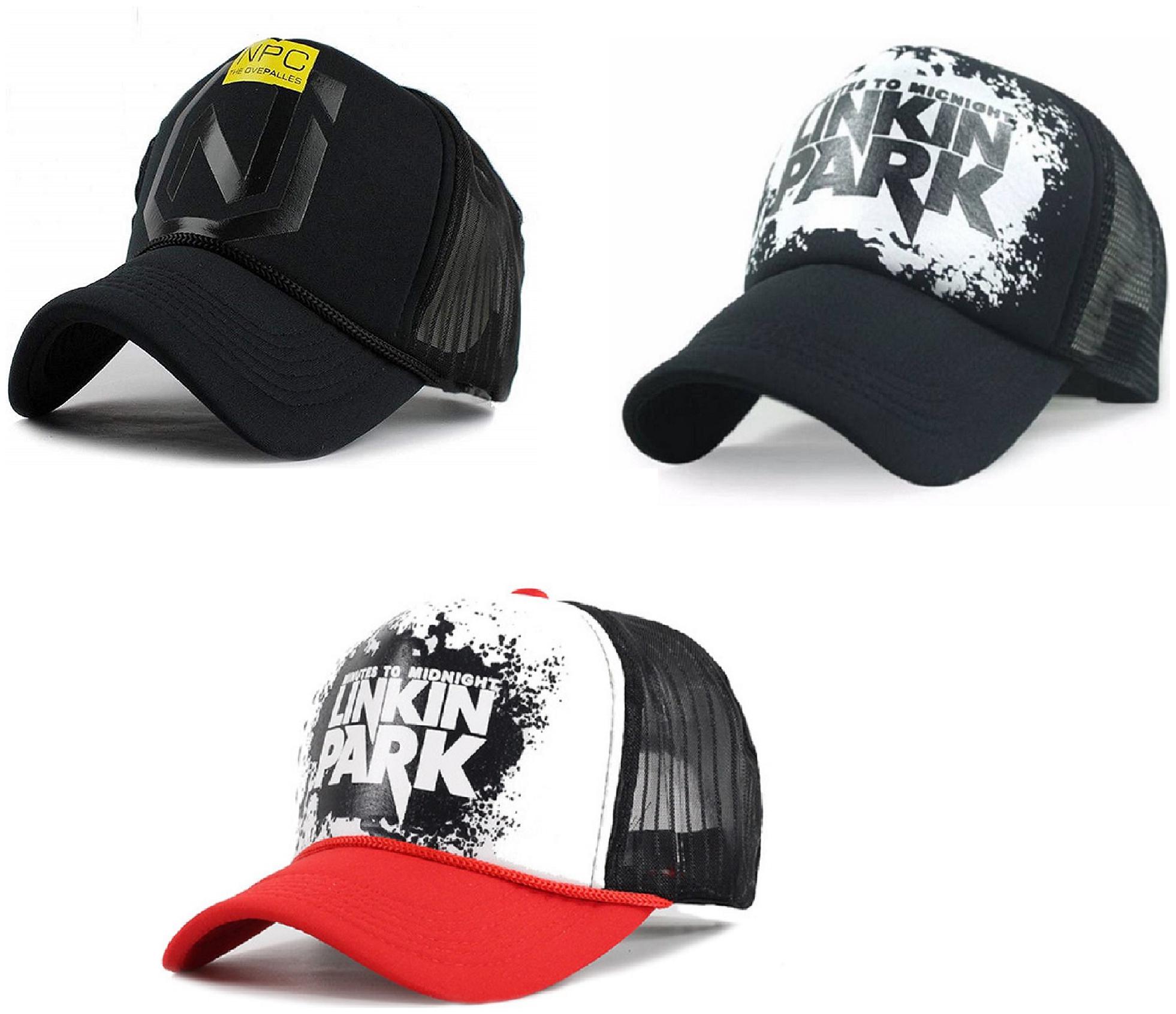 

Alcove Men s Linkin Park NPC Printed Halfnet Caps(Pack Of 3 Caps)