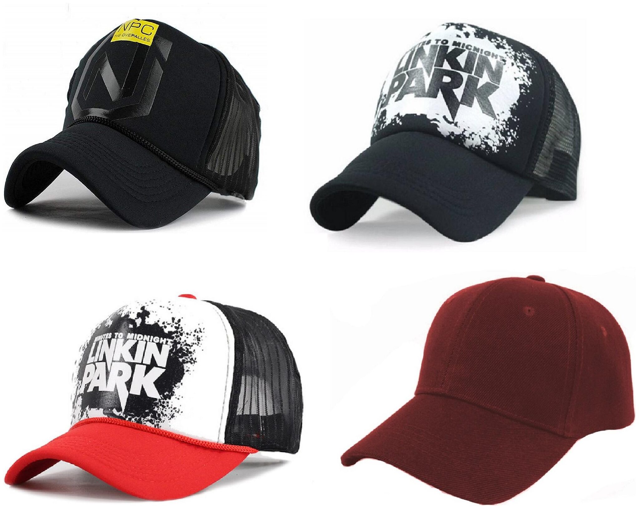 

Alcove Men s Linkin Park NPC Printed Halfnet Caps(Pack Of 4 Caps)