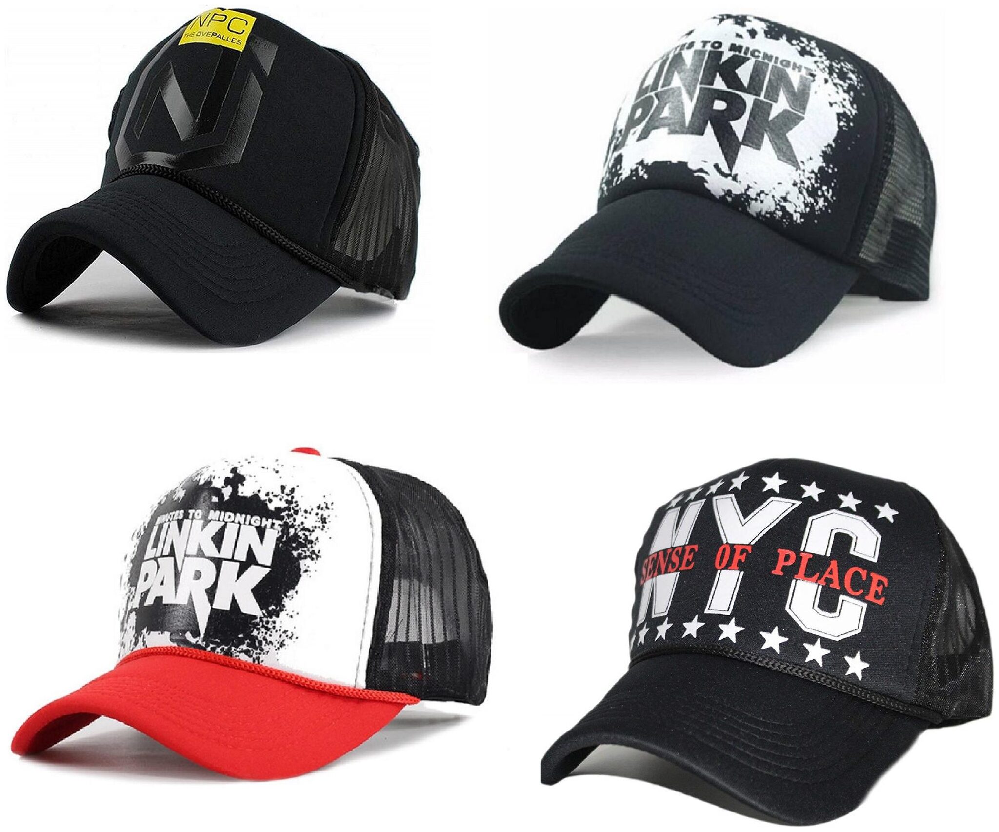 

Alcove Men s Linkin Park NPC Printed Halfnet Caps(Pack Of 4 Caps)