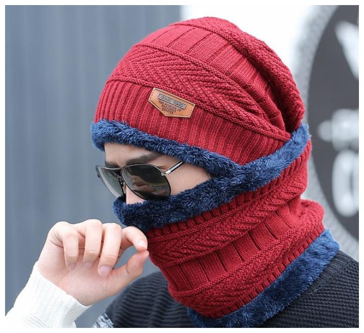 

Alexvyan Red Women s and Men s Woolen Inside Fur Snow Proof Warm Winter Soft Beanie Cap with Scarf