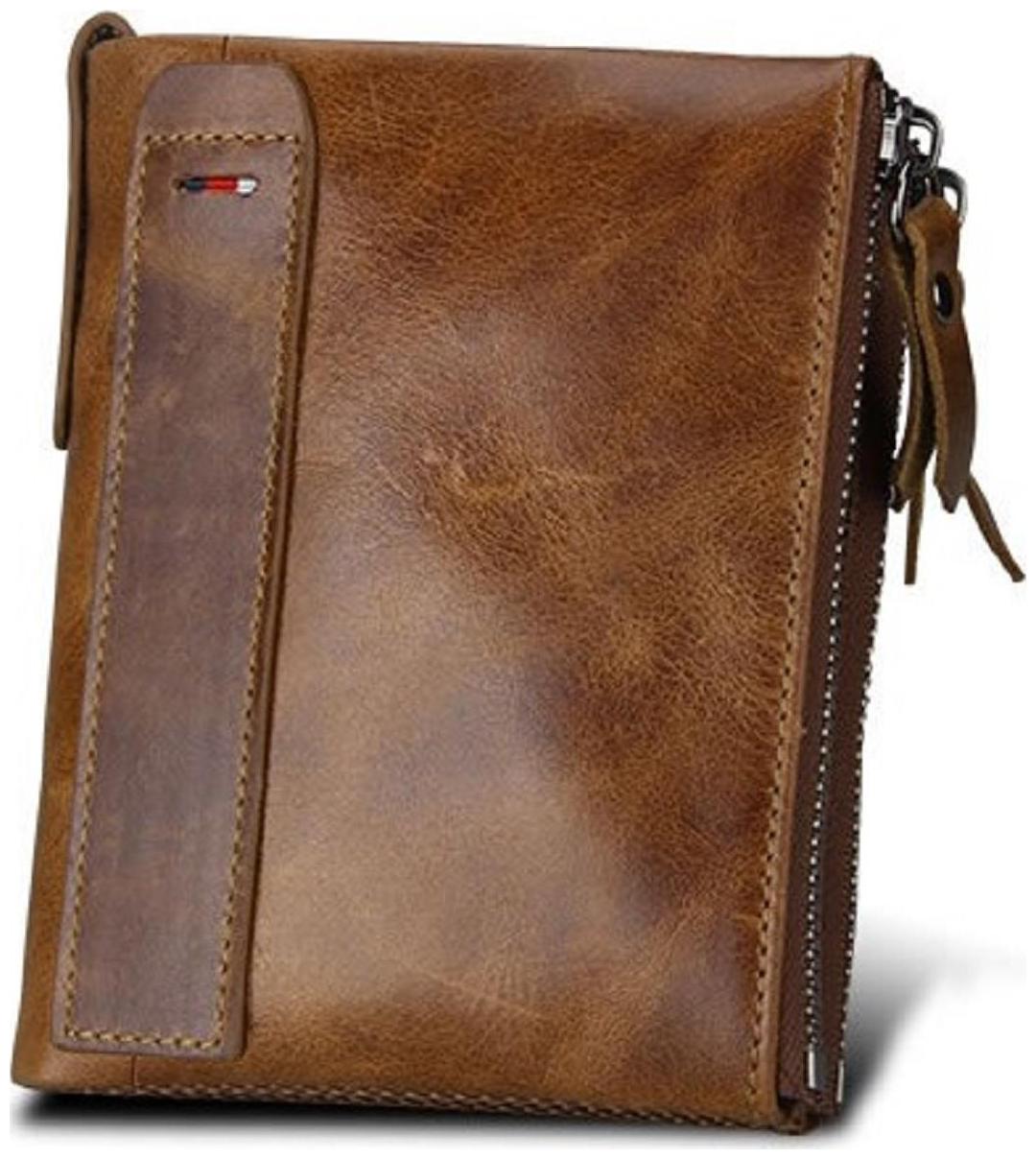 

ANJ genuine brown leather mens shot wallet