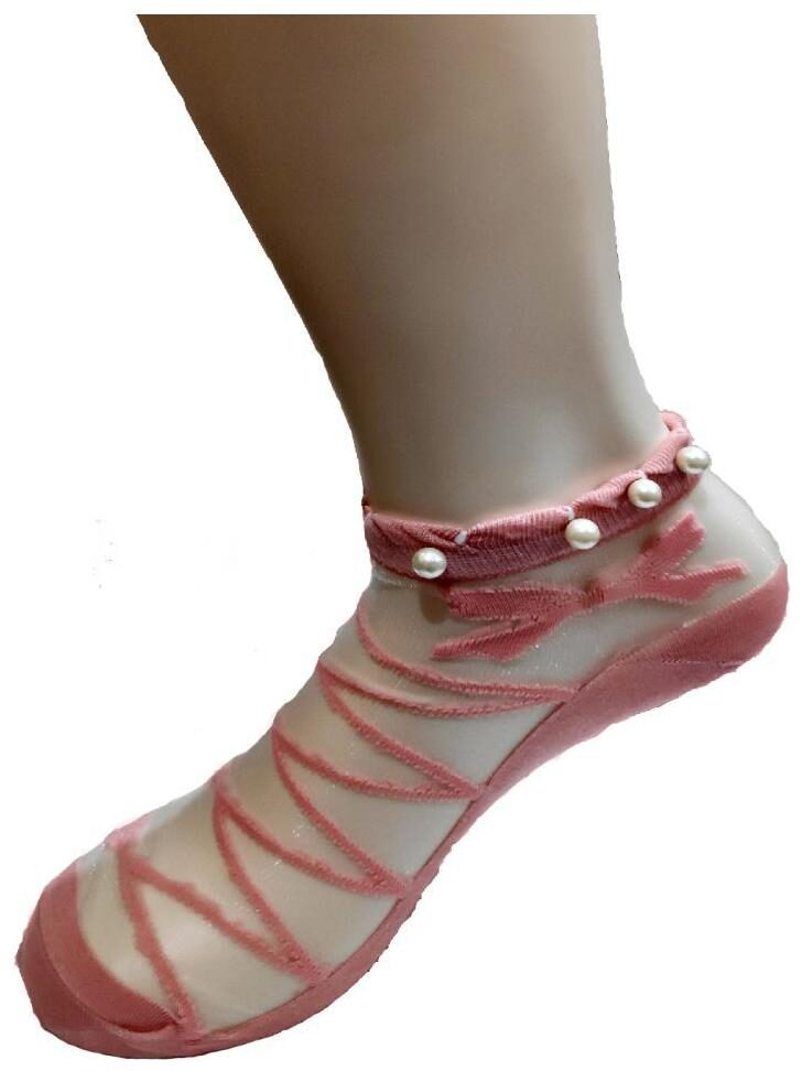 

Ankle Length White Pearl Silk Cotton Soft Crystal Lace Elastic Socks Pink- Pearl(t)