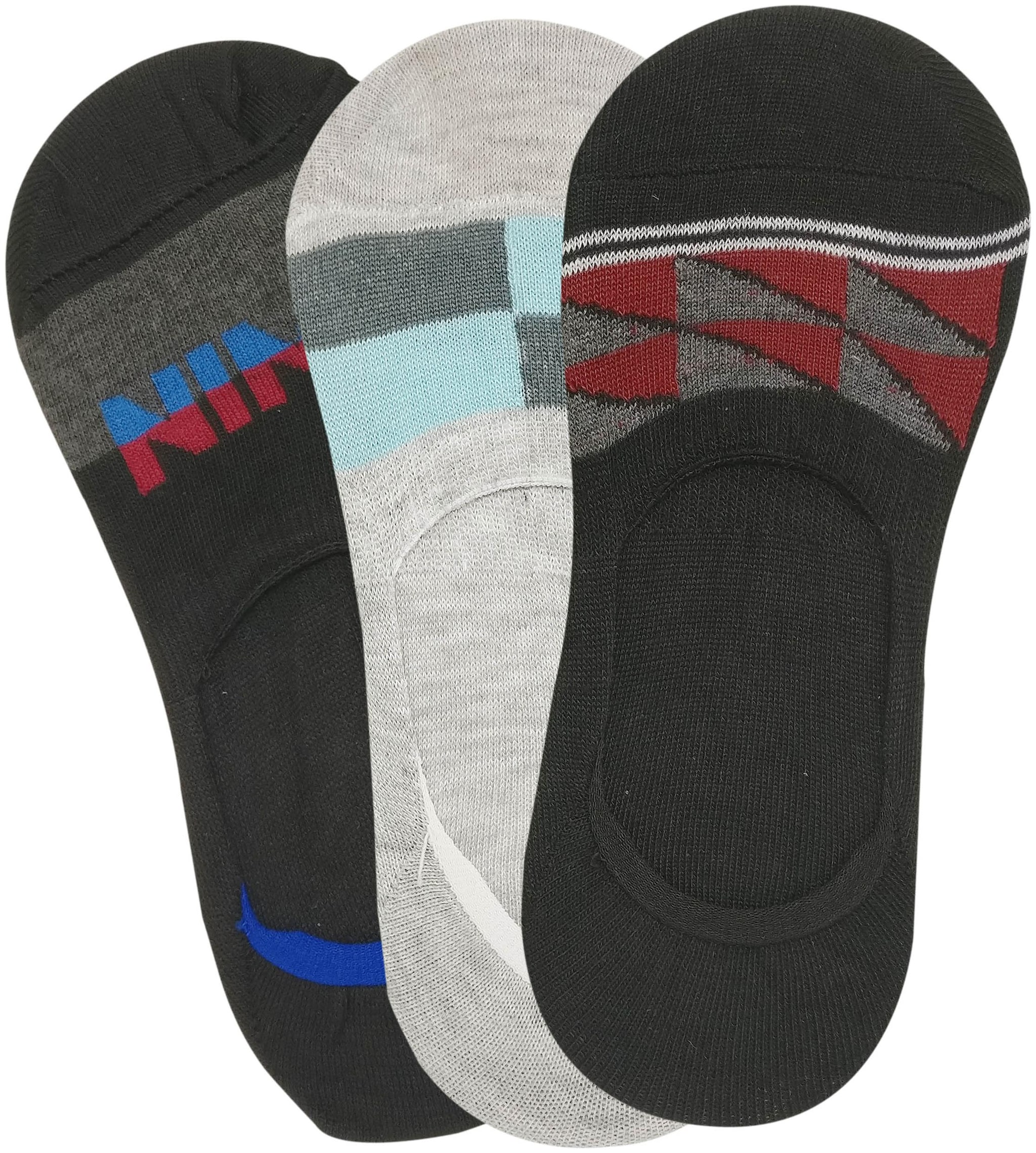 

ARADO Black Grey Cotton No show socks ( Pack of 3 )