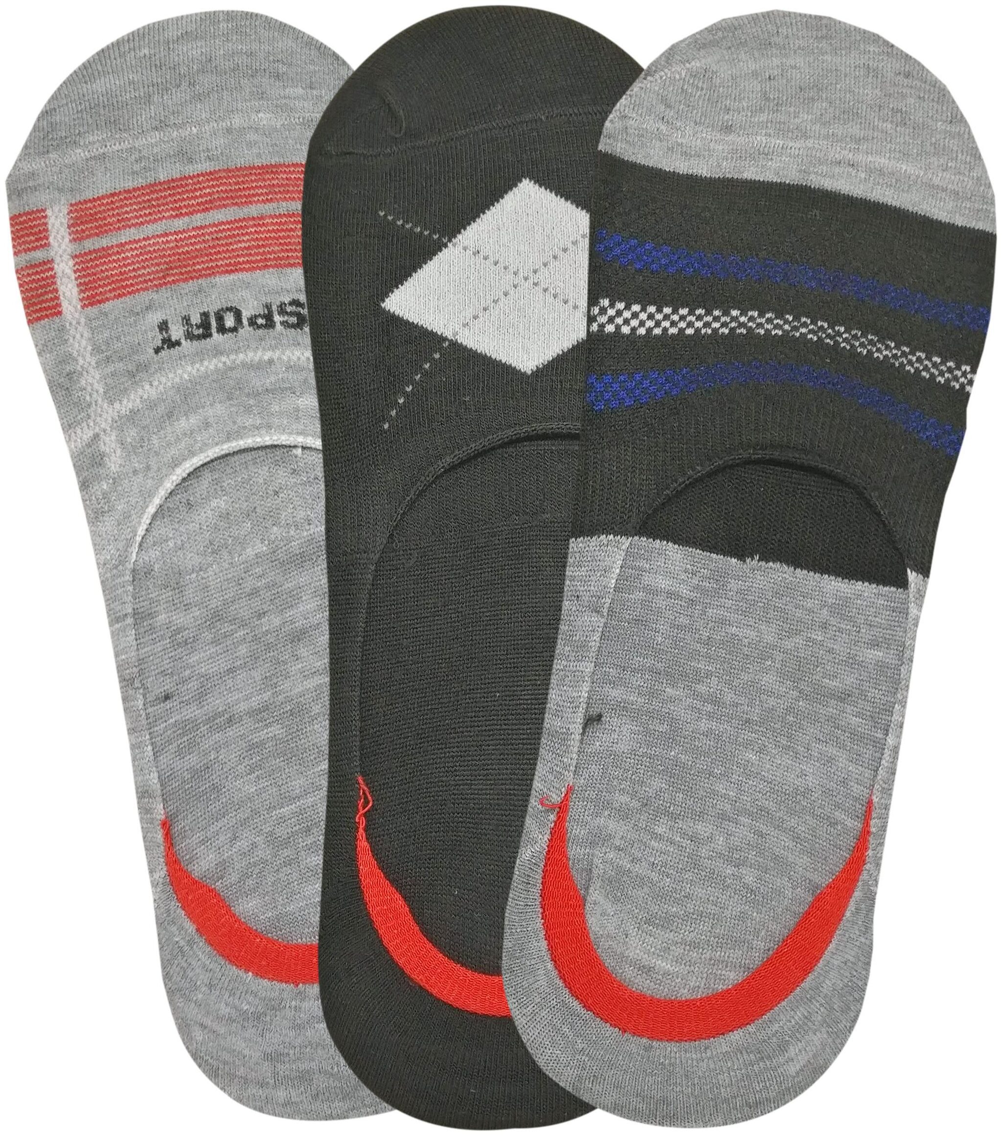 

ARADO Grey Black Cotton No show socks ( Pack of 3 )