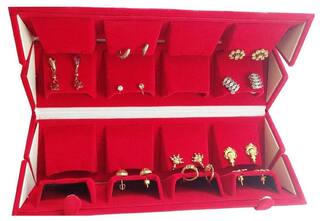 Atorakushon 16 Pair Earrings Organizer Red Velvet Folding Atorakushon 16 Pair Earrings Organizer Red Velvet Folding Jewellery Box Jewelry Kit Make Up Vanity