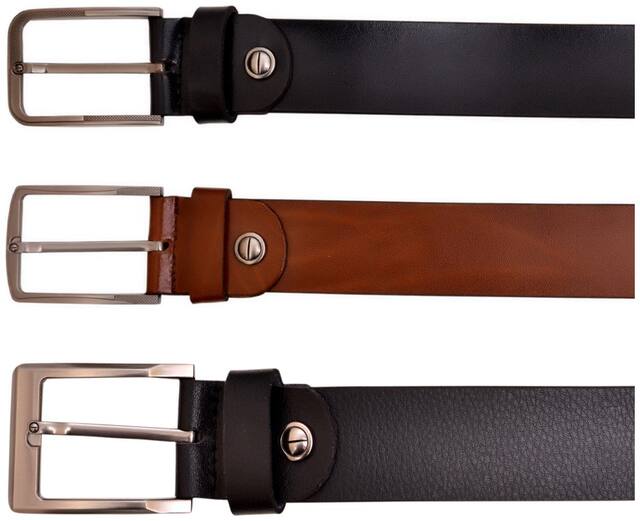 AYW Multi-Coloured Leather Men Belts Pack Of (3)