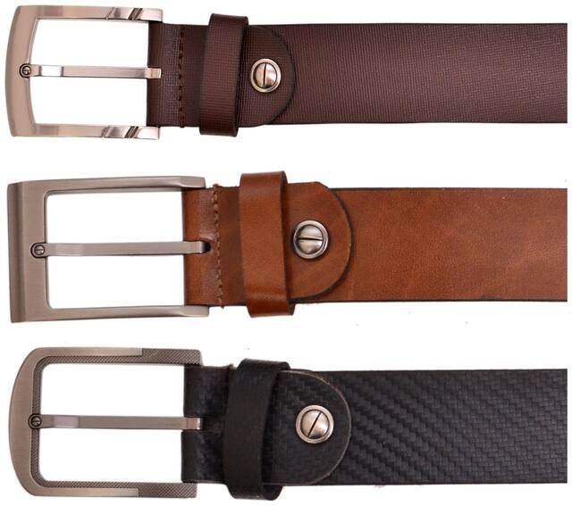 AYW Multi-Coloured Leather Men Belts Pack Of (3)