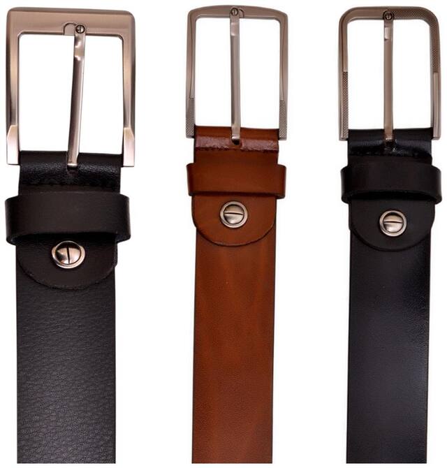 AYW Multi-Coloured Leather Men Belts Pack Of (3)