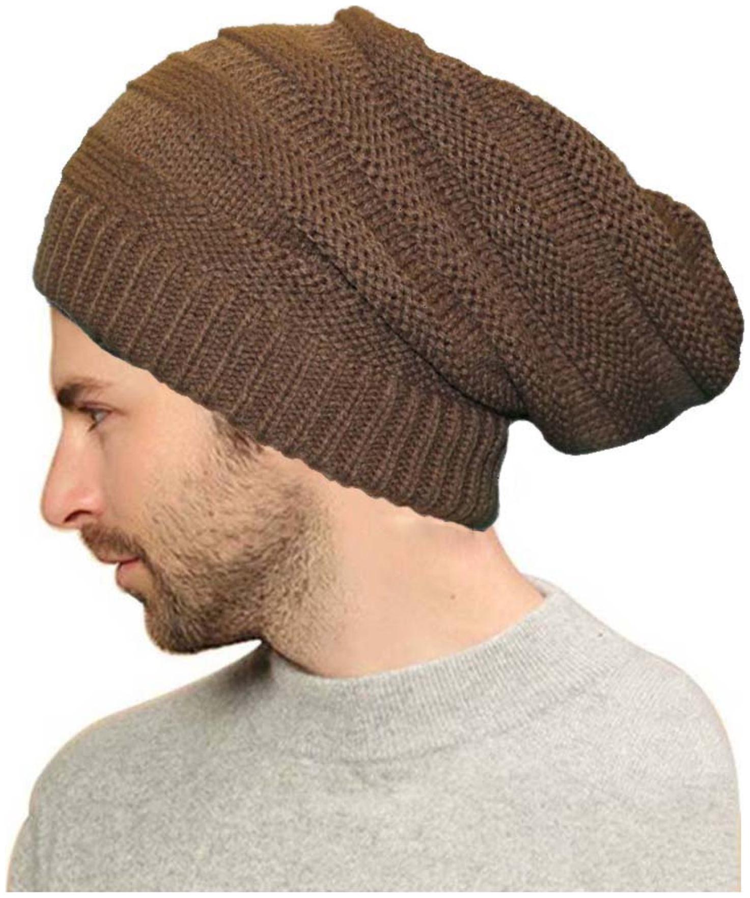 

Babji Brown Slouchy woolen Long Beanie Cap