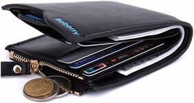 Baborry Bogesi model Men Casual Black Genuine Leather Wallet 8 Card Slots