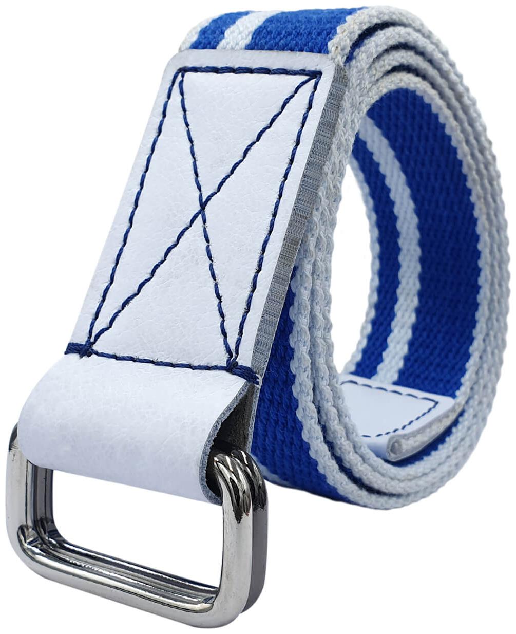 

Baluchi Blue And White Cotton Canvas Men Belt With Double D-Ring Buckle