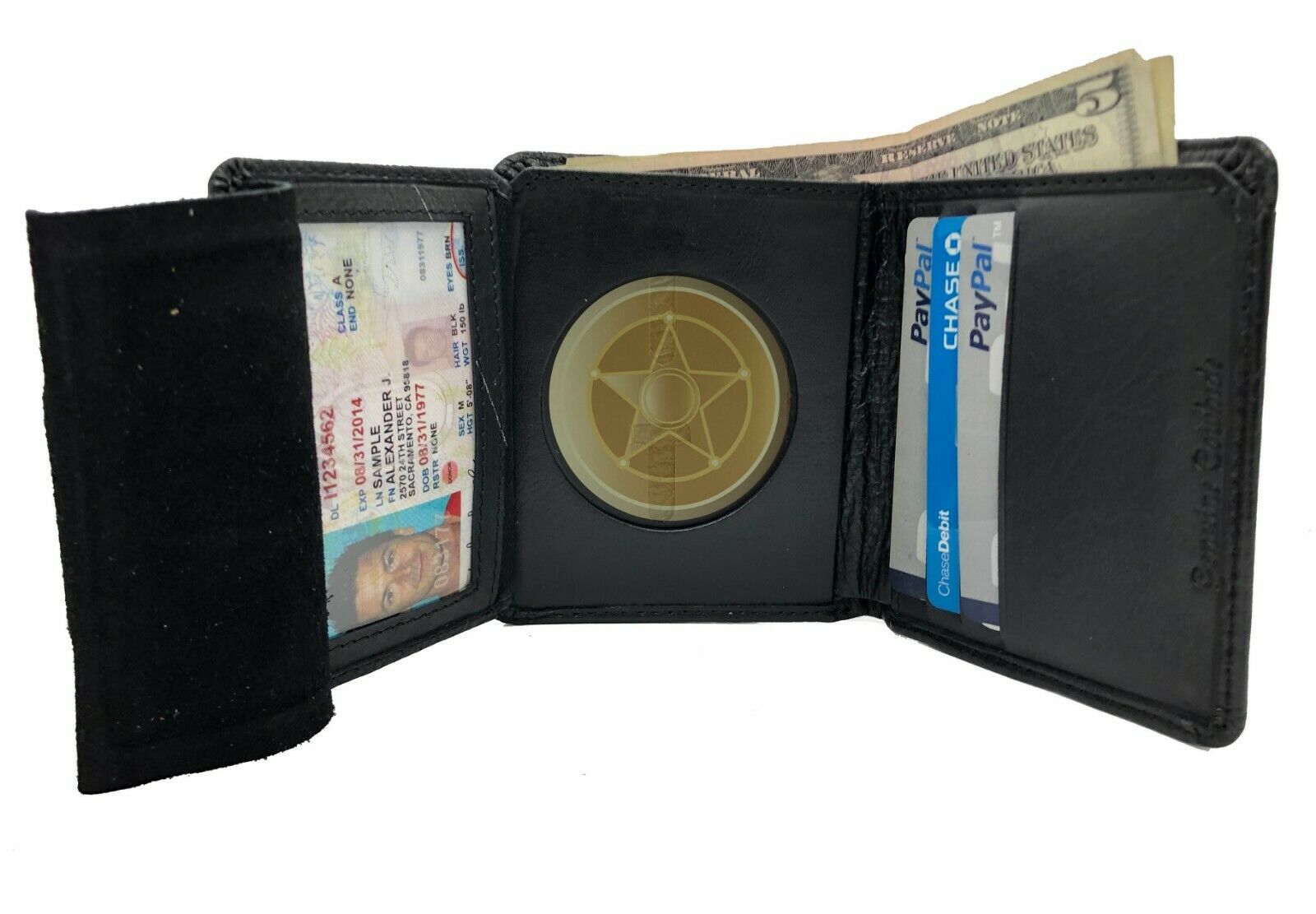 

Black Genuine Leather Conceal Carrying Tactical Badge Men s Wallet Shield Holder