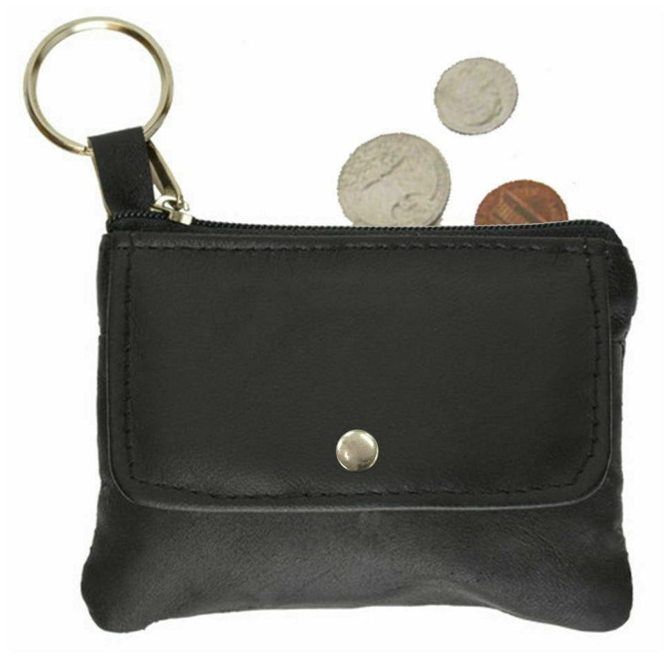 

Black Genuine Leather Men s Change Purse Zip Coin Key Ring Holder