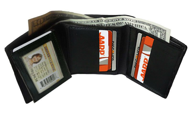 

BLACK GENUINE LEATHER MEN S TRIFOLD WALLET ID WINDOW FLAP TOP U S Seller