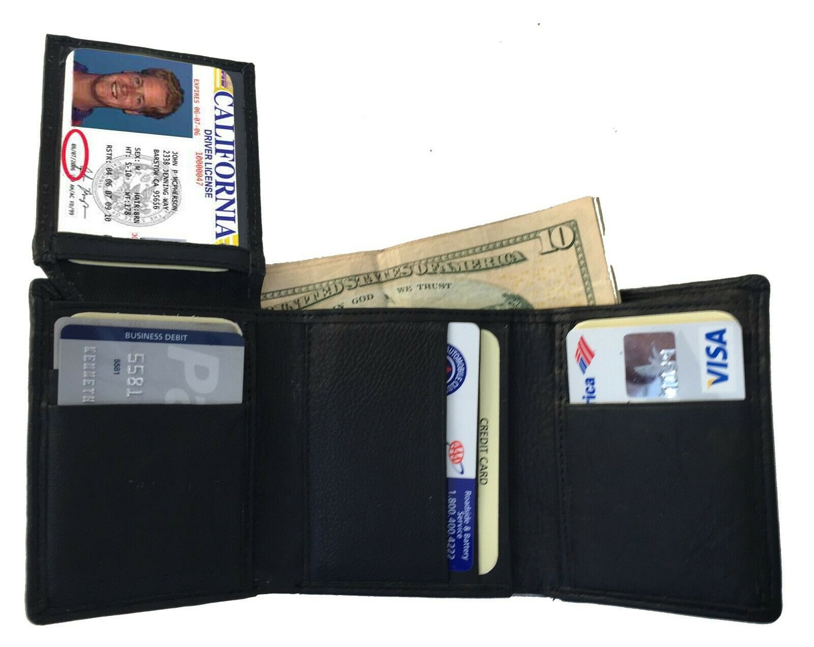 

Black Handcrafted Cowhide Leather Men s Trifold Premium Wallet Flap Top Gift Box
