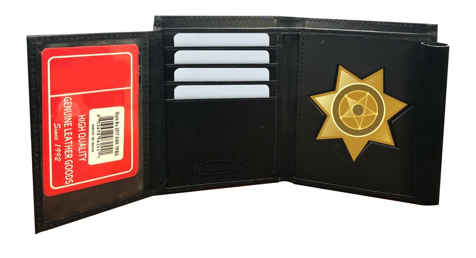 

Black Leather Concealed Carry Badge Mens Wallet Star Shield Security Officer
