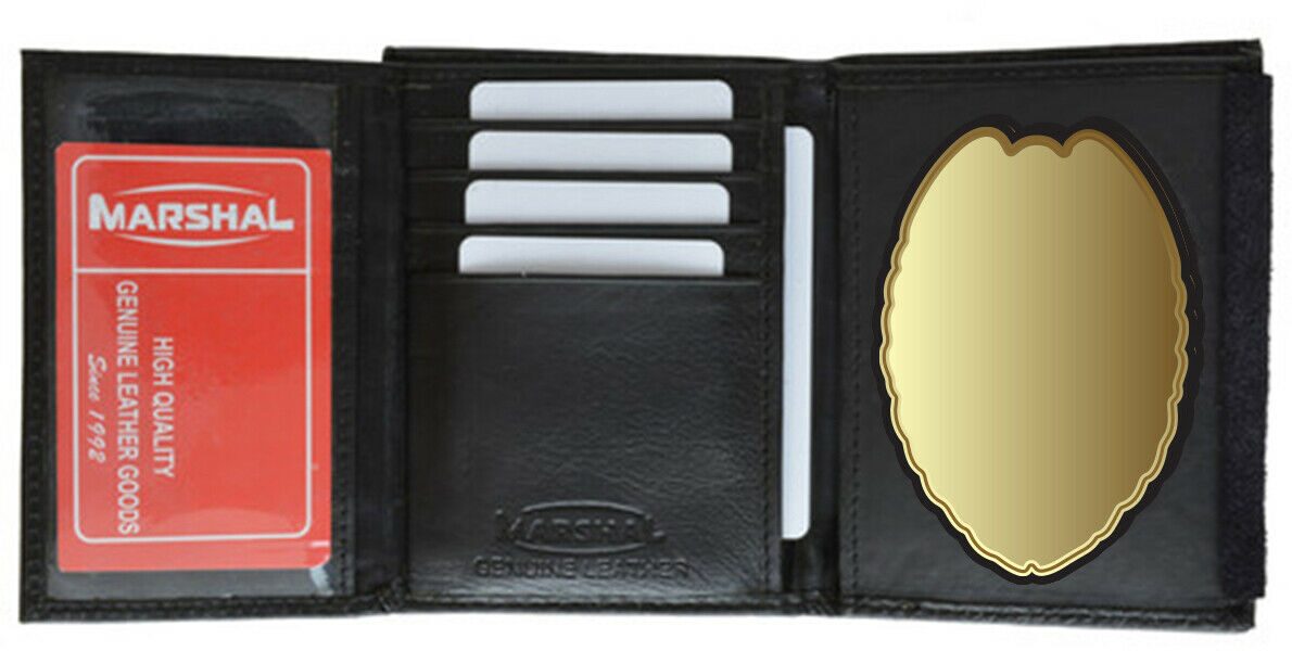 

Black Leather Officer Concealed Carry Badge License Holder ID Card Thin Wallet