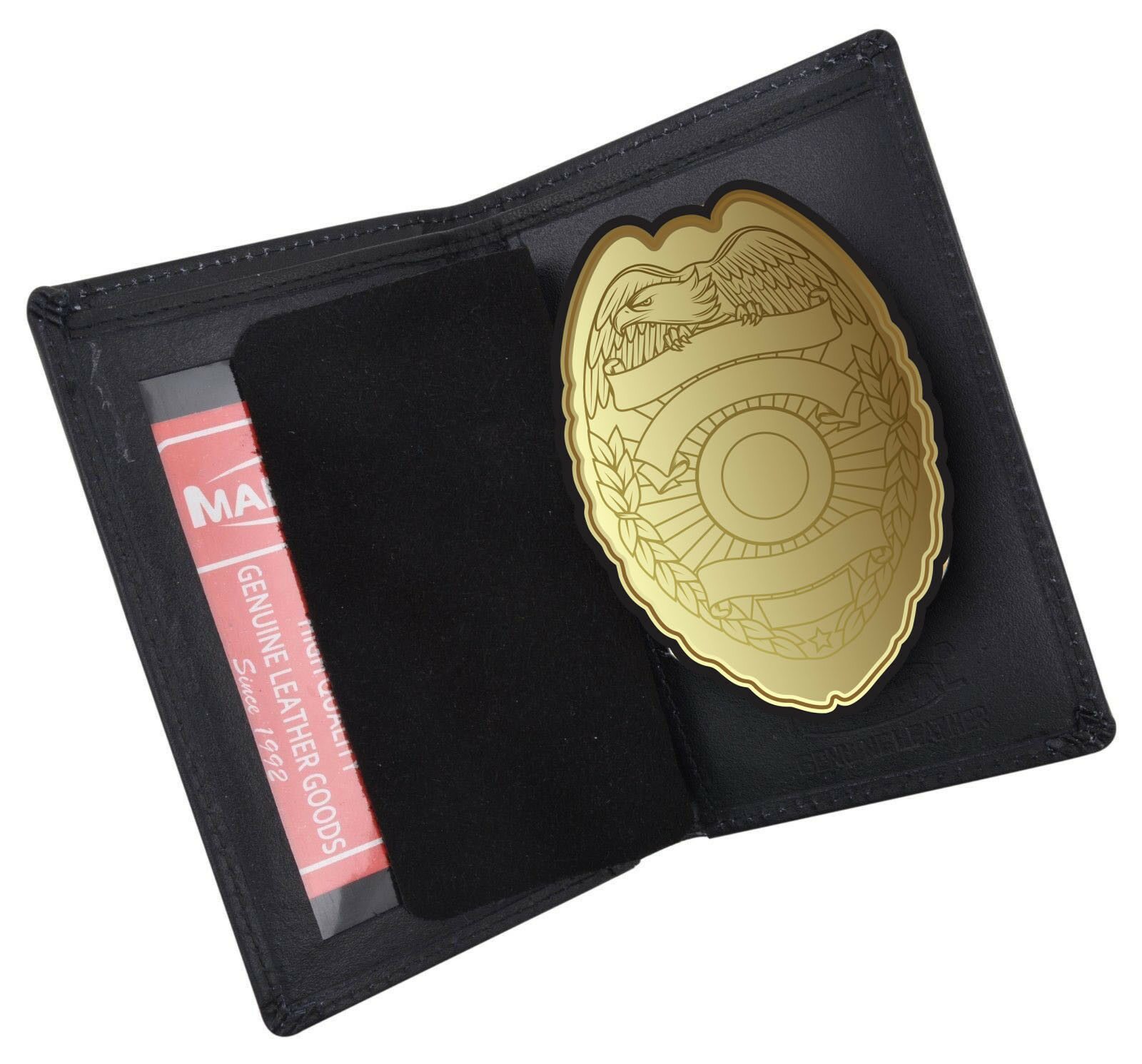 

Black Leather Officer Concealed Carry Badge Shield Holder Wallet US SELLER