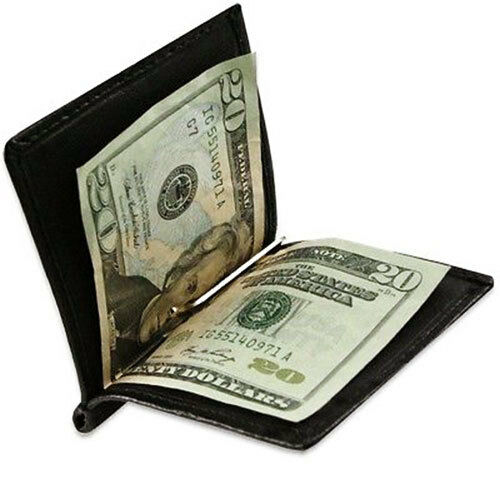 

Black Leather Men s Money Clip Thin Bifold Wallet Front Pocket