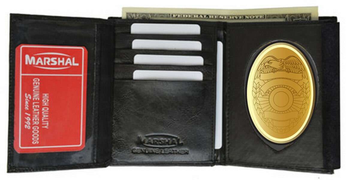 

Black Leather Conceal Badge Holder Wallet For Officer Security Shield