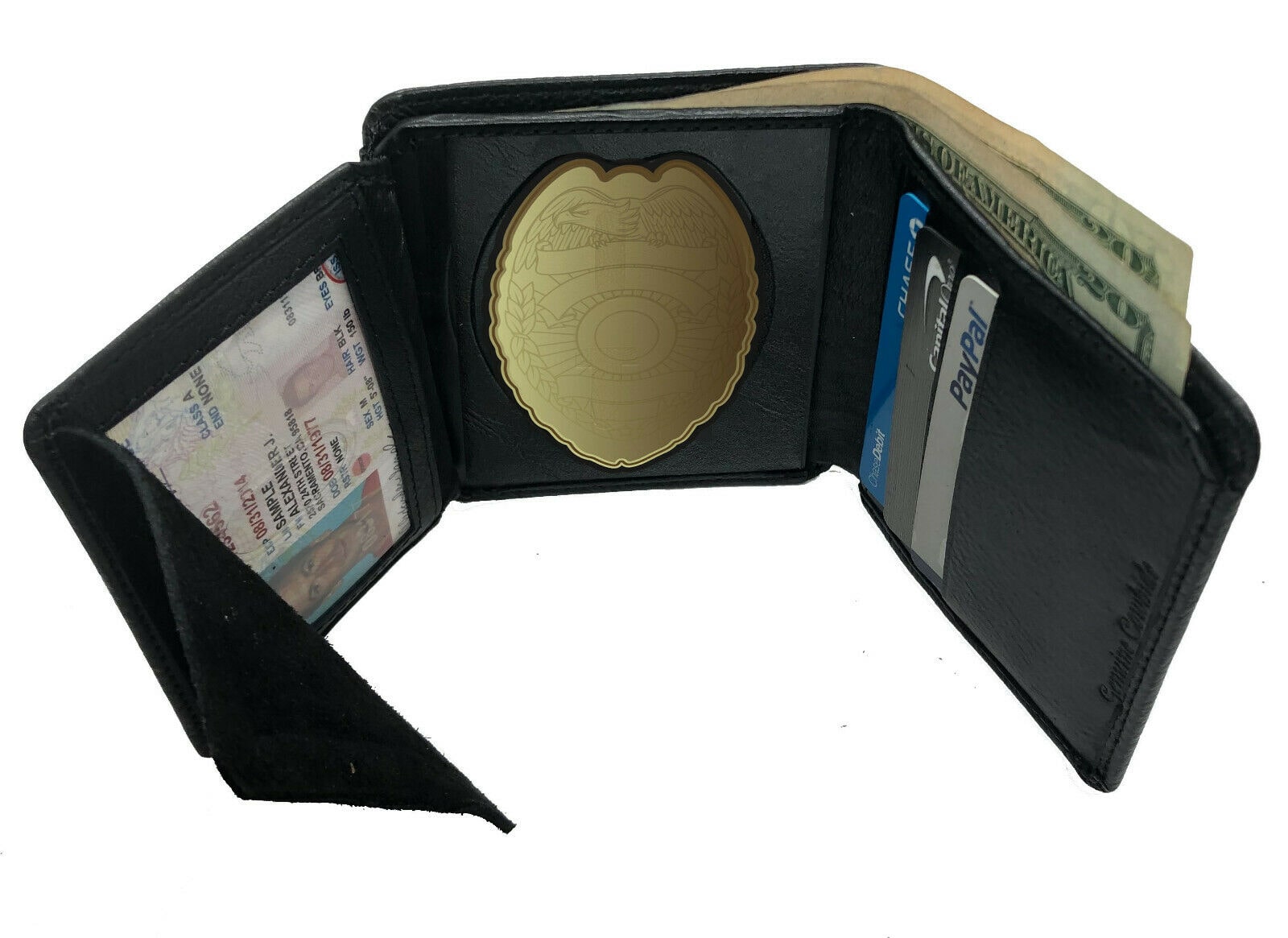 

Black Leather Concealed Carrying Badge Men s Wallet Tactical Shield Holder