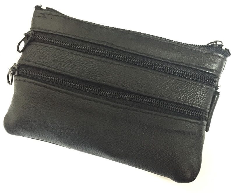 

Black Leather Mens Large Coin Purse Front Pocket Key Ring Card Change Holder