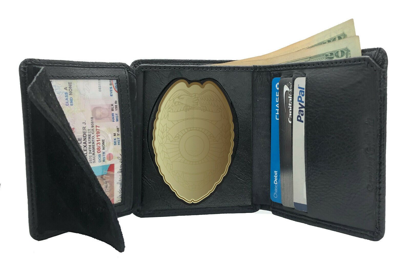 

Black Men s Leather Concealed Carry Badge Wallet Office Shield Holder