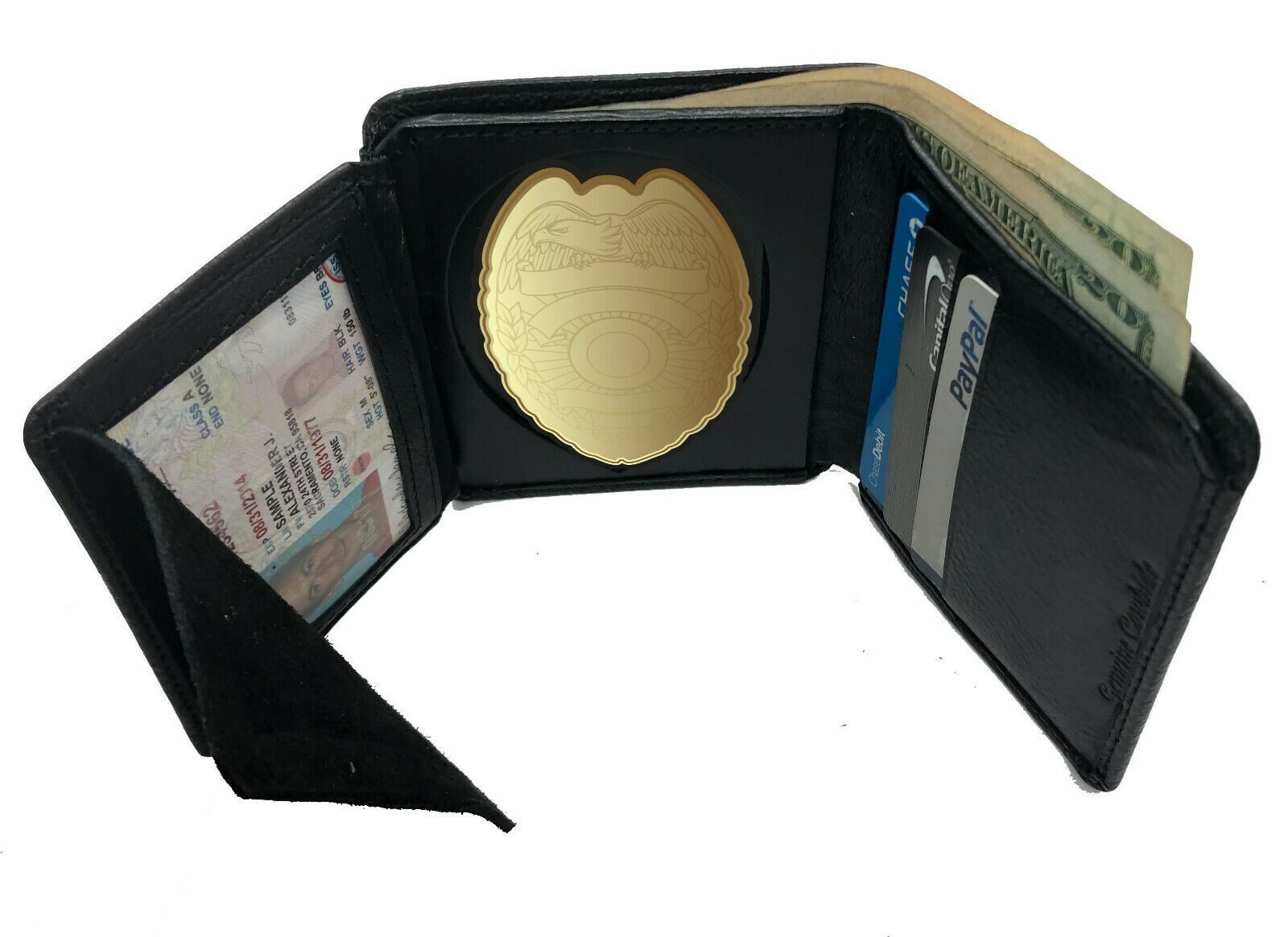 

Black Mens Leather Concealed Carry Badge Wallet Office Shield Holder