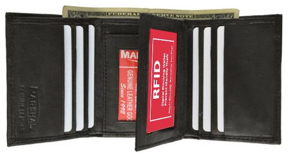 

Black RFID Blocking Men Leather ID TRIFOLD Card Center Flap Wallet U S Seller