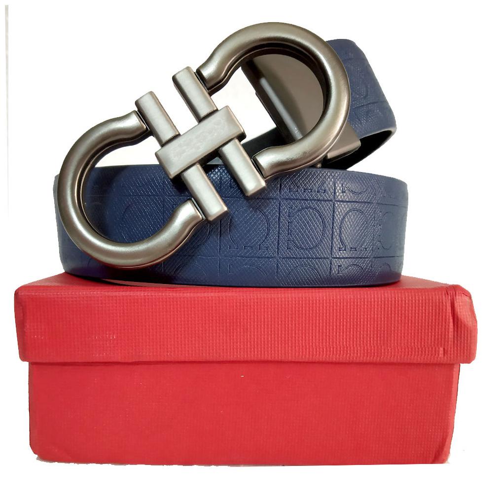 

Blue Party Wear Belt Grey Metal Buckle Belt For Men Faux Leather Belt by Deep