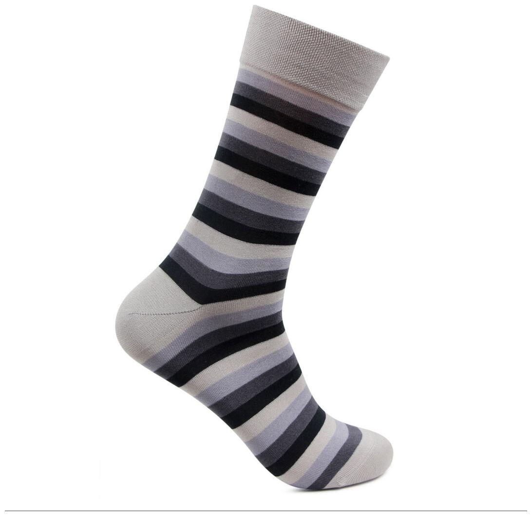 

Bonjour Mens Mercerised Cotton Formal Broad Striped Light Gray Calf Length Signature Socks