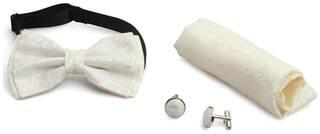BOW LIGHT GOLD WITH PRINTED Cufflink Pocket Square Premium Set