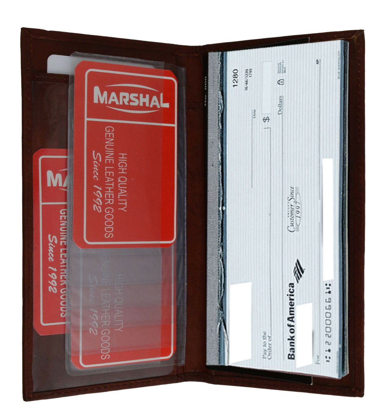 

Brown Genuine Leather Thin Checkbook Cover Holder Long Plain Card Wallet