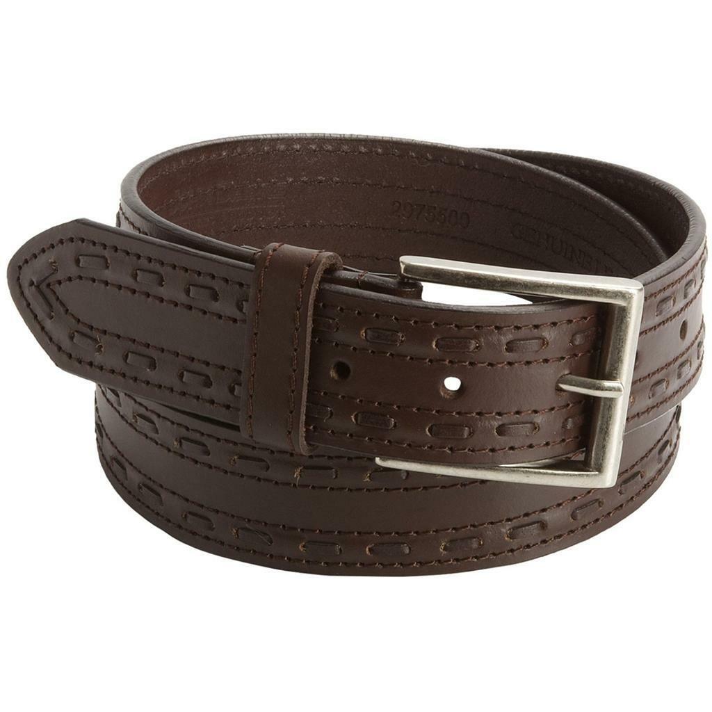 

BROWN John Deere Stitched LEATHER BELT Casual JEANS 34 36 38 40 42