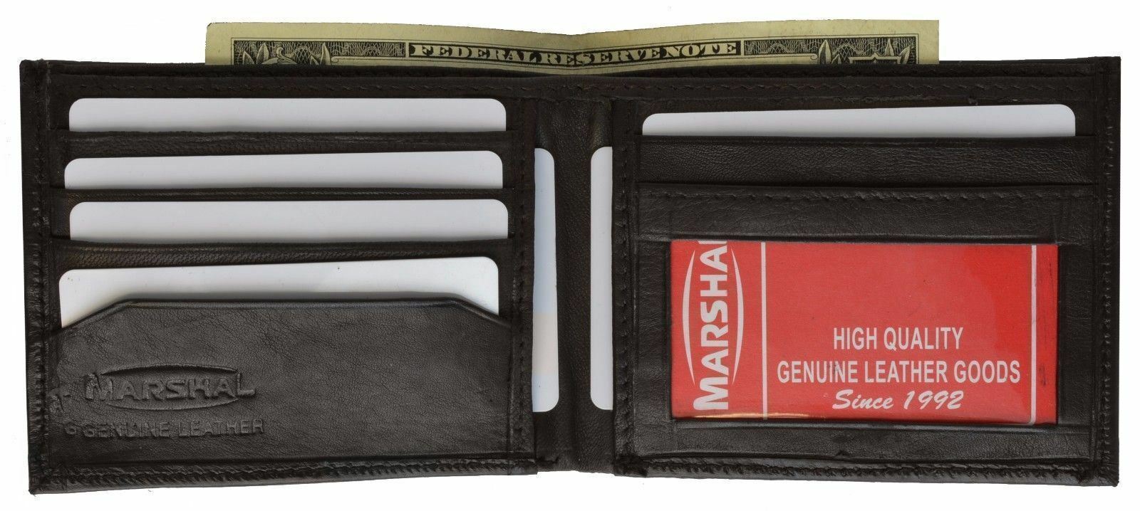 

Brown Men s Bifold Thin Genuine Leather Wallet ID Credit Card Front Pocket New