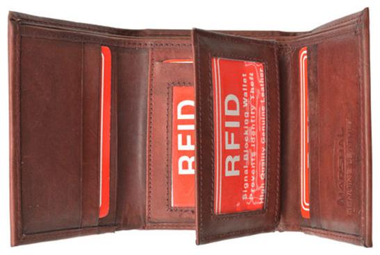 

Burgundy RFID Blocking Leather Mens Trifold Slim Wallet Center Flap ID Card