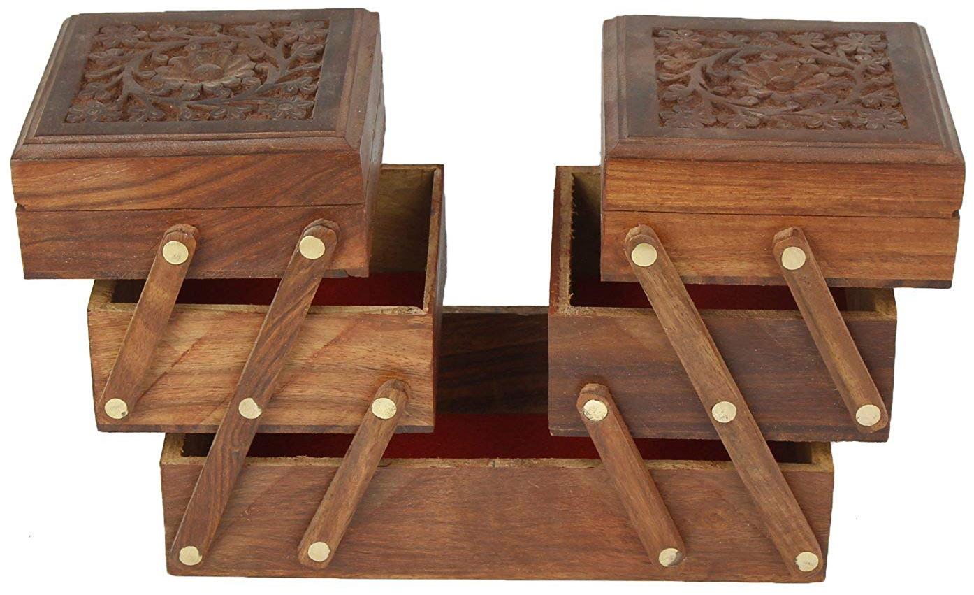 

BuyCrafts Wooden Jewellery Box for Women Jewel Organizer Hand Carved Carvings (5 in 1) Gift Items