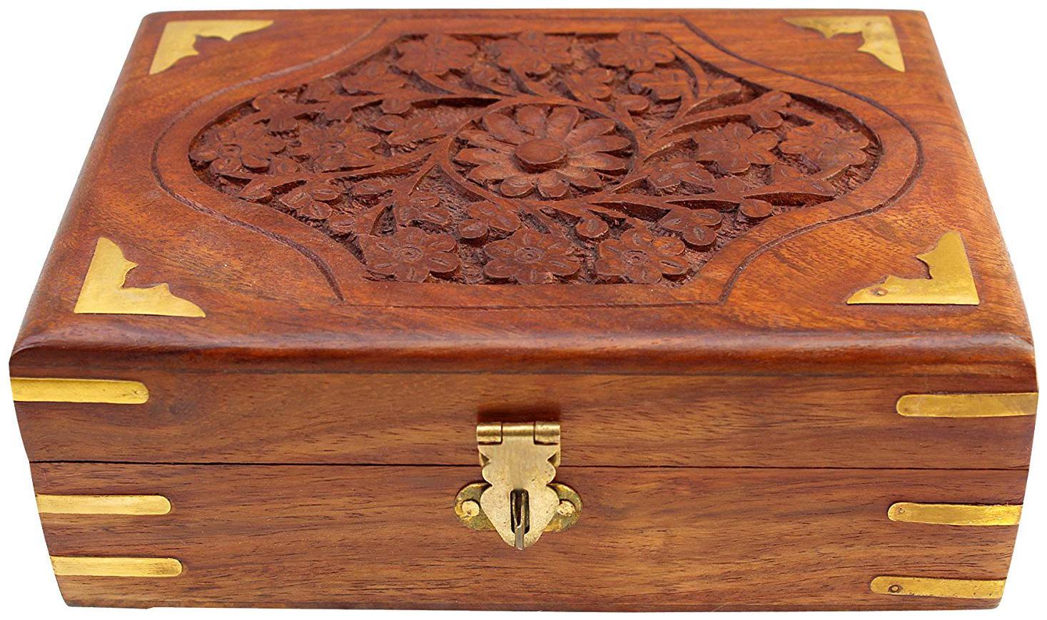 

BuyCrafts Wooden Jewellery Box for Women Jewel Organizer Hand Carved with Intricate Carvings Gift Items